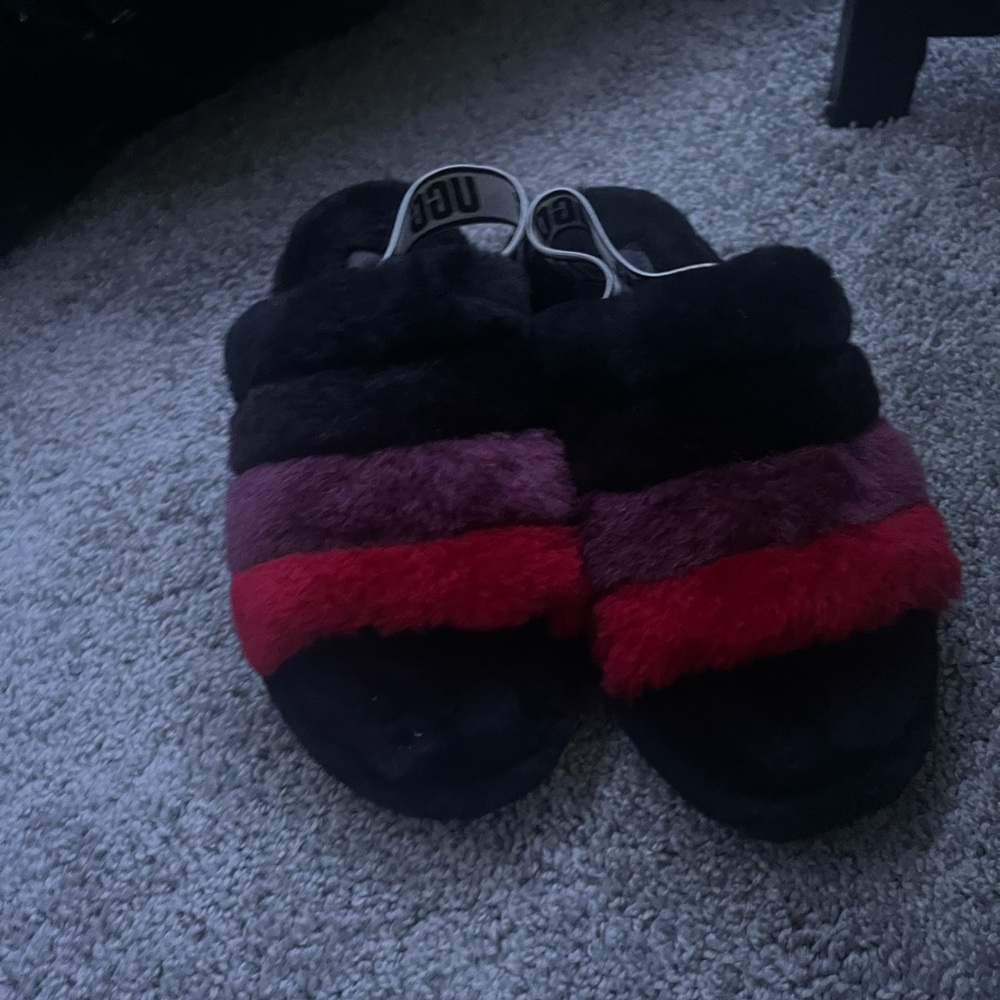 black red and purple cute fuzzy ugg platform sandals SOLD